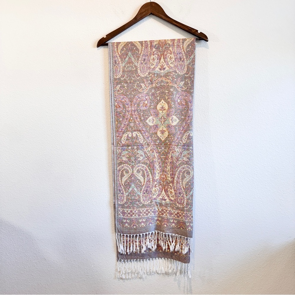 Elegant Pastel Paisley Fringe Scarf Wrap